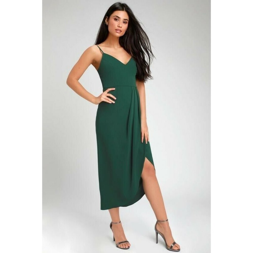Lulu's Dress Green Reinette  Green Midi Dress Size Medium